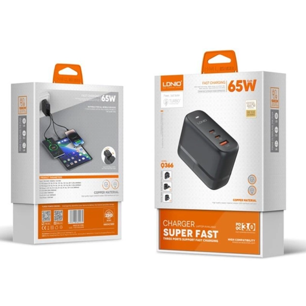 Купить СЕТЕВОЕ ЗАРЯДНОЕ УСТРОЙСТВО LDNIO Q366 GAN 65W TYPE C-TYPE C
