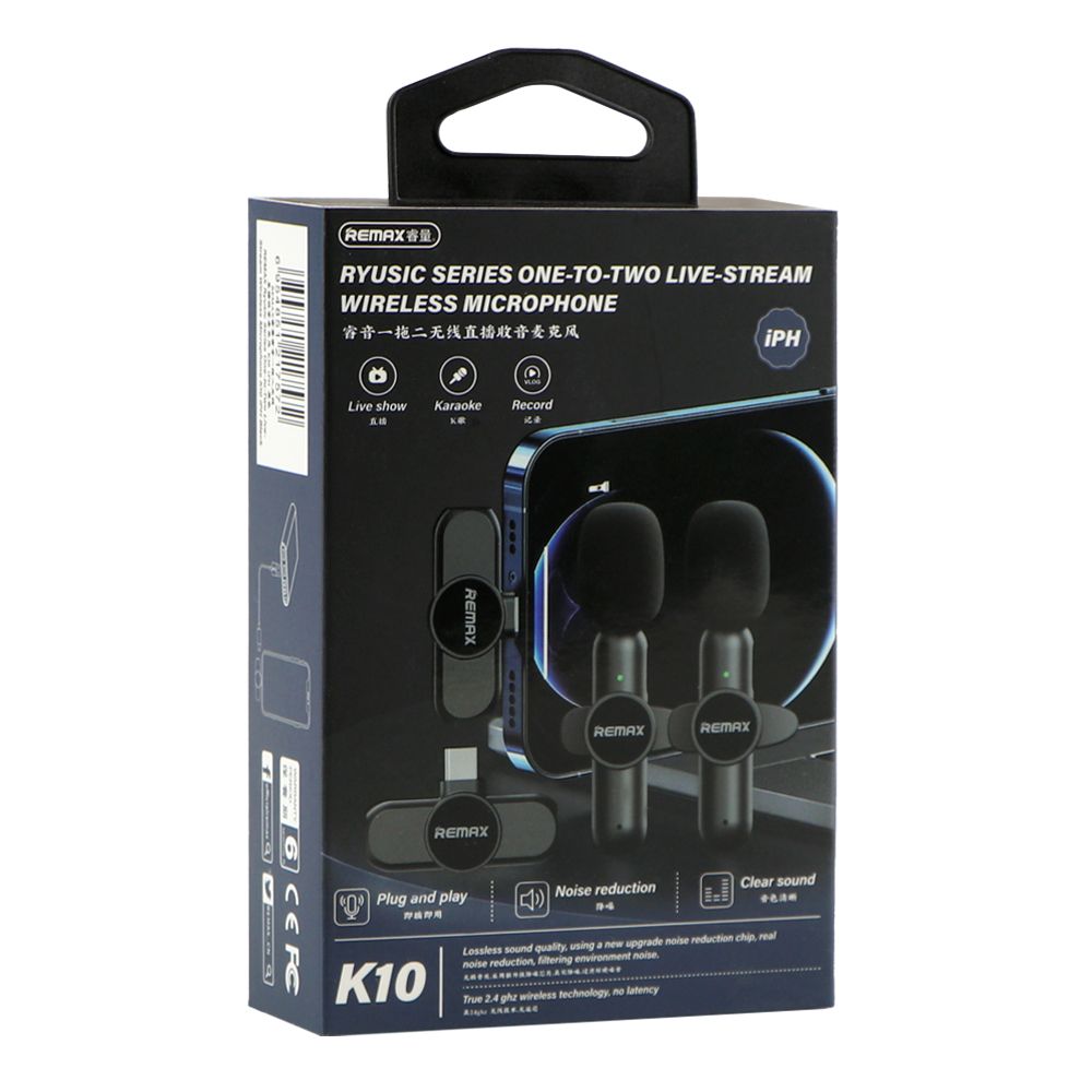Купить МИКРОФОН ПЕТЛИЧНЫЙ БЕСПРОВОДНОЙ REMAX K10 TWIN LIGHTNING_1