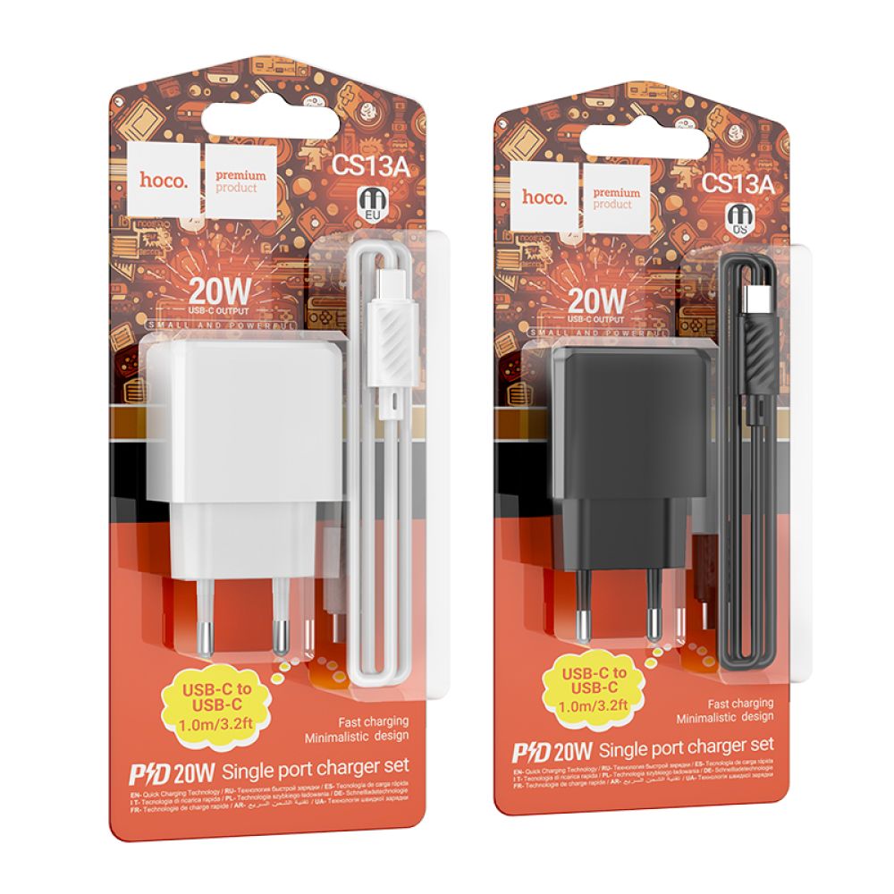 Купить СЕТЕВОЕ ЗАРЯДНОЕ УСТРОЙСТВО HOCO CS13A 1USB-C PD/QC 20W+TYPE-C TO TYPE-C