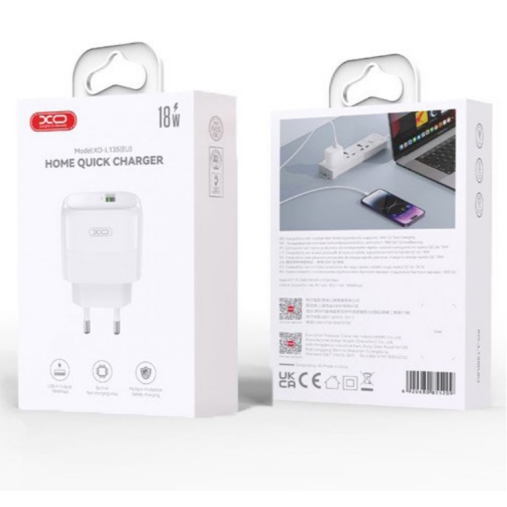 Купить СЕТЕВОЕ ЗАРЯДНОЕ УСТРОЙСТВО XO L135 1USB QC 18W