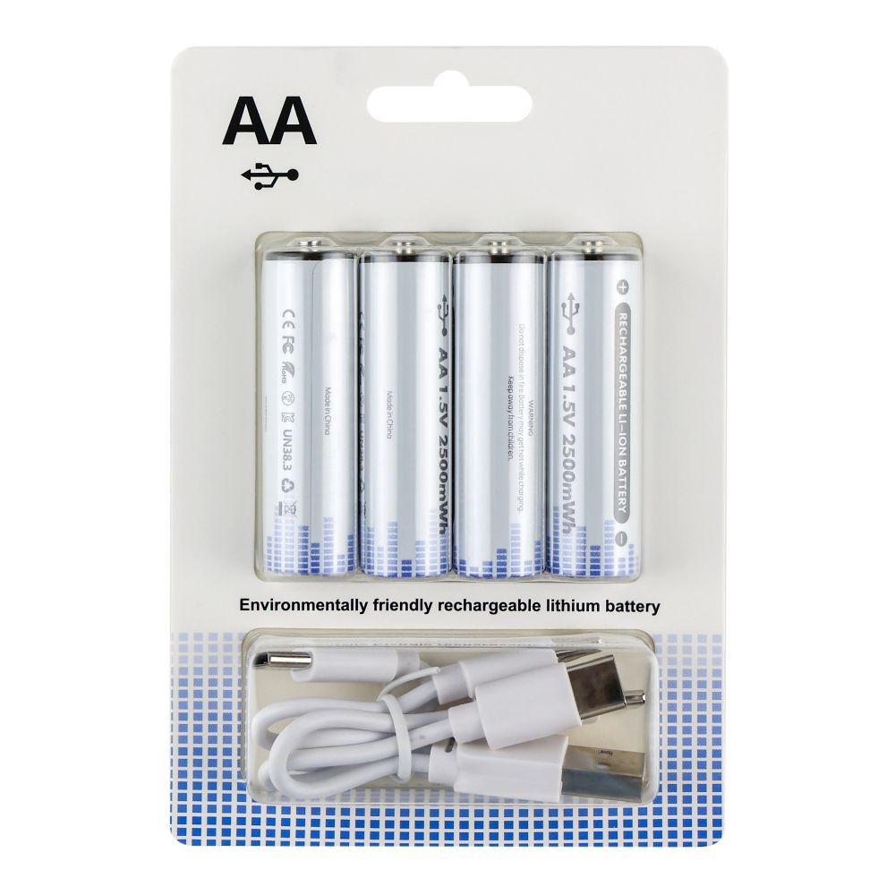 Купить АККУМУЛЯТОРНЫЕ БАТАРЕЙКИ AA (LI-ION) 2500MWH С РАЗЪЕМОМ TYPE-C (БОКС 4ШТ С КАБЕЛЕМ 1Х4 В КОМПЛЕКТЕ)
