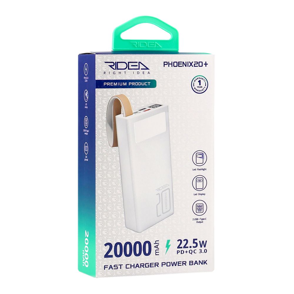 Купить POWER BANK RIDEA RP-D20L+ PHOENIX20+ PD/QC 3.0 20W  DIGITAL DISPLAY + LAMP 20000 MAH_2