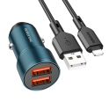 Купить АВТО ЗАРЯДНОЕ УСТРОЙСТВО BOROFONE BZ19 WISDOM LIGHTNING 2.4A_2