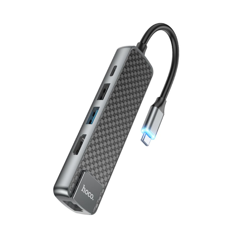 Купить USB HOCO HB23 TYPE-C TO (HDMI+USB3.0+USB2.0+RJ45+PD)_2