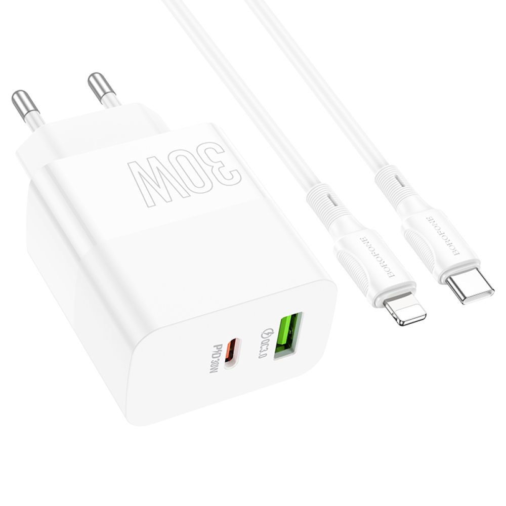 Купить СЕТЕВОЕ ЗАРЯДНОЕ УСТРОЙСТВО BOROFONE BA75A POWERFULL PD+QC 30W TYPE-C TO LIGHTNING_2