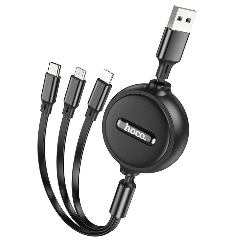 Купить USB HOCO X75 DOUBLE-PULL 3-IN-1 IP+TYPE-C+MICRO 2A_2