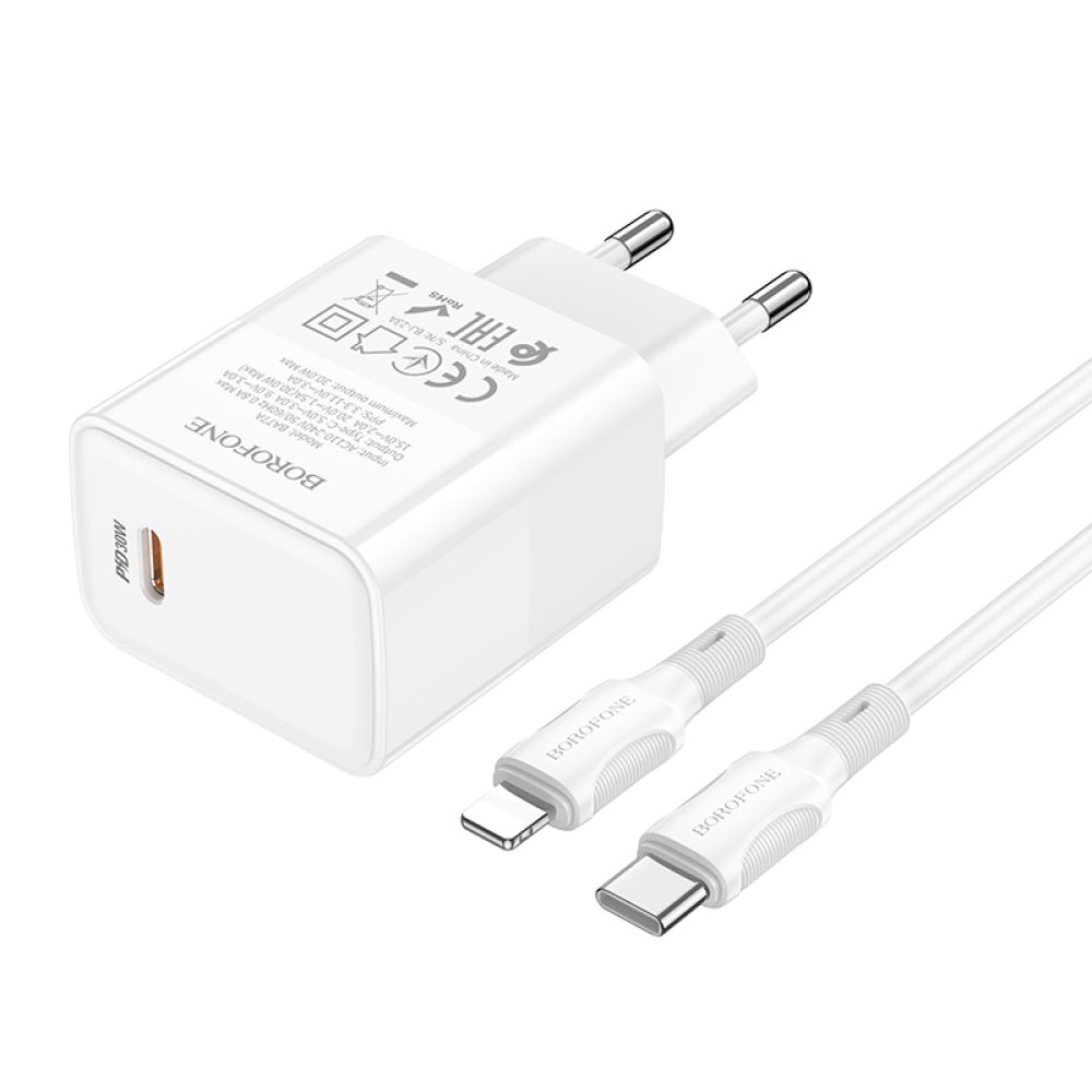 Купить СЕТЕВОЕ ЗАРЯДНОЕ УСТРОЙСТВО BOROFONE BA77A INSIGHTFUL PD/QC 30W TYPE-C TO LIGHTNING_1